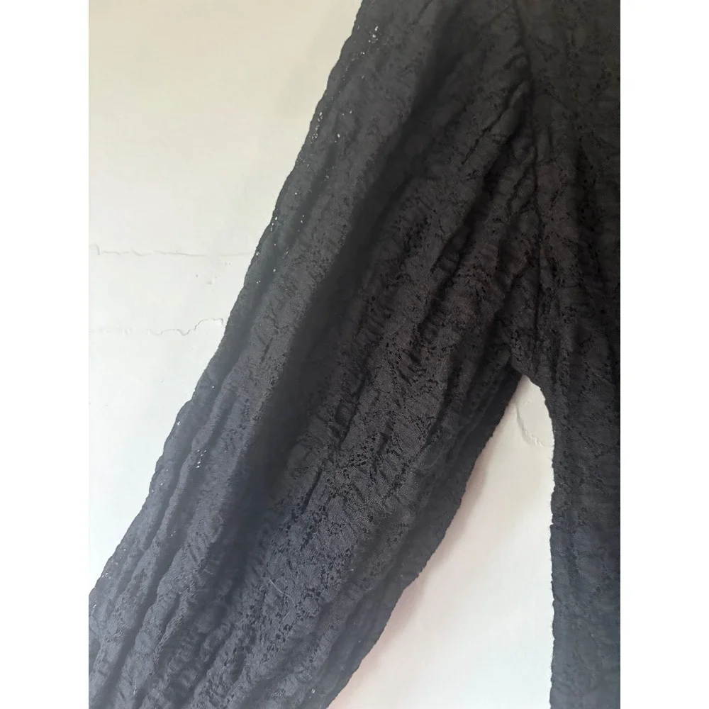 Free‎ People Tea Time Lace Puff Sleeve Top Black Small